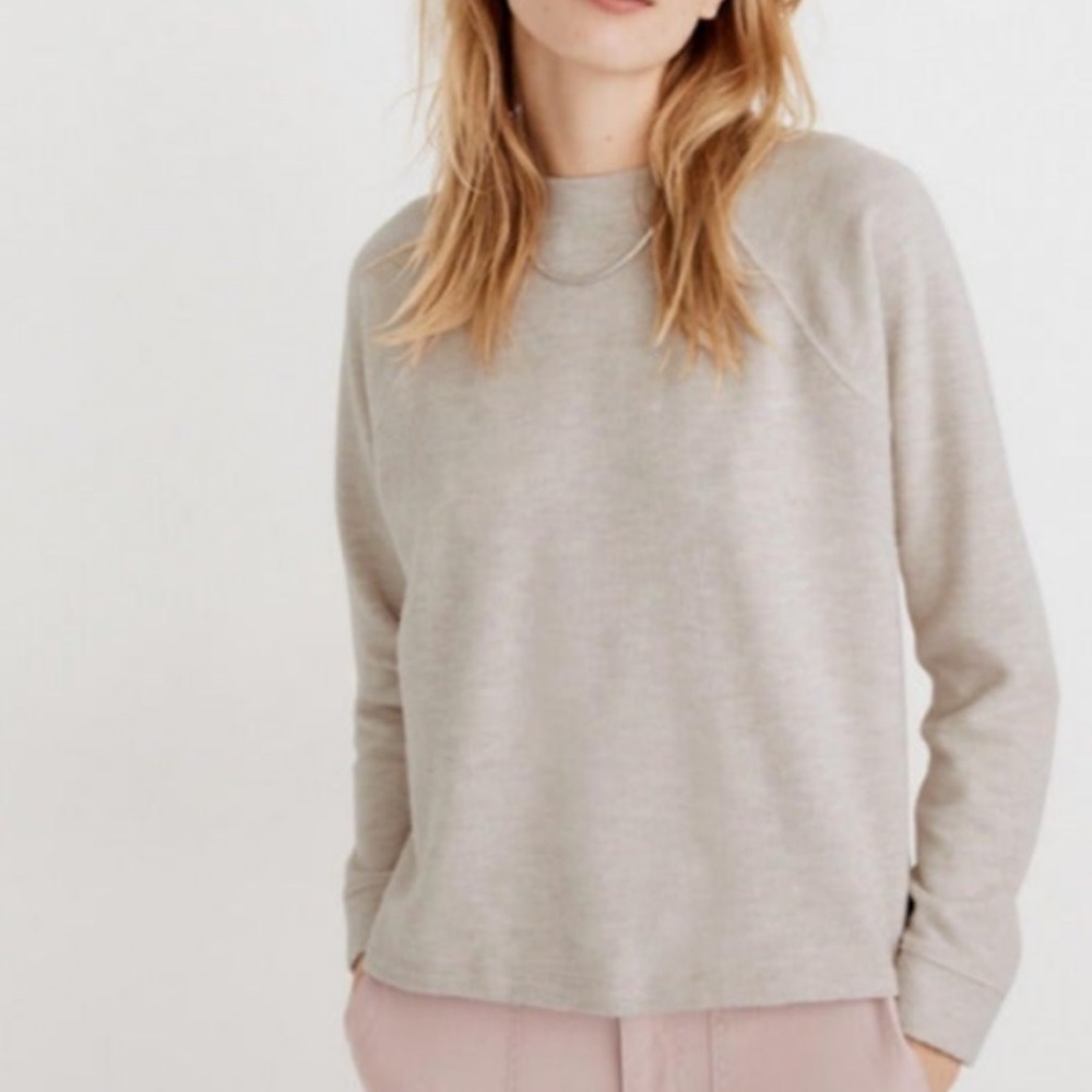 55. Madewell Light Gray Button Back Crewneck Sweater